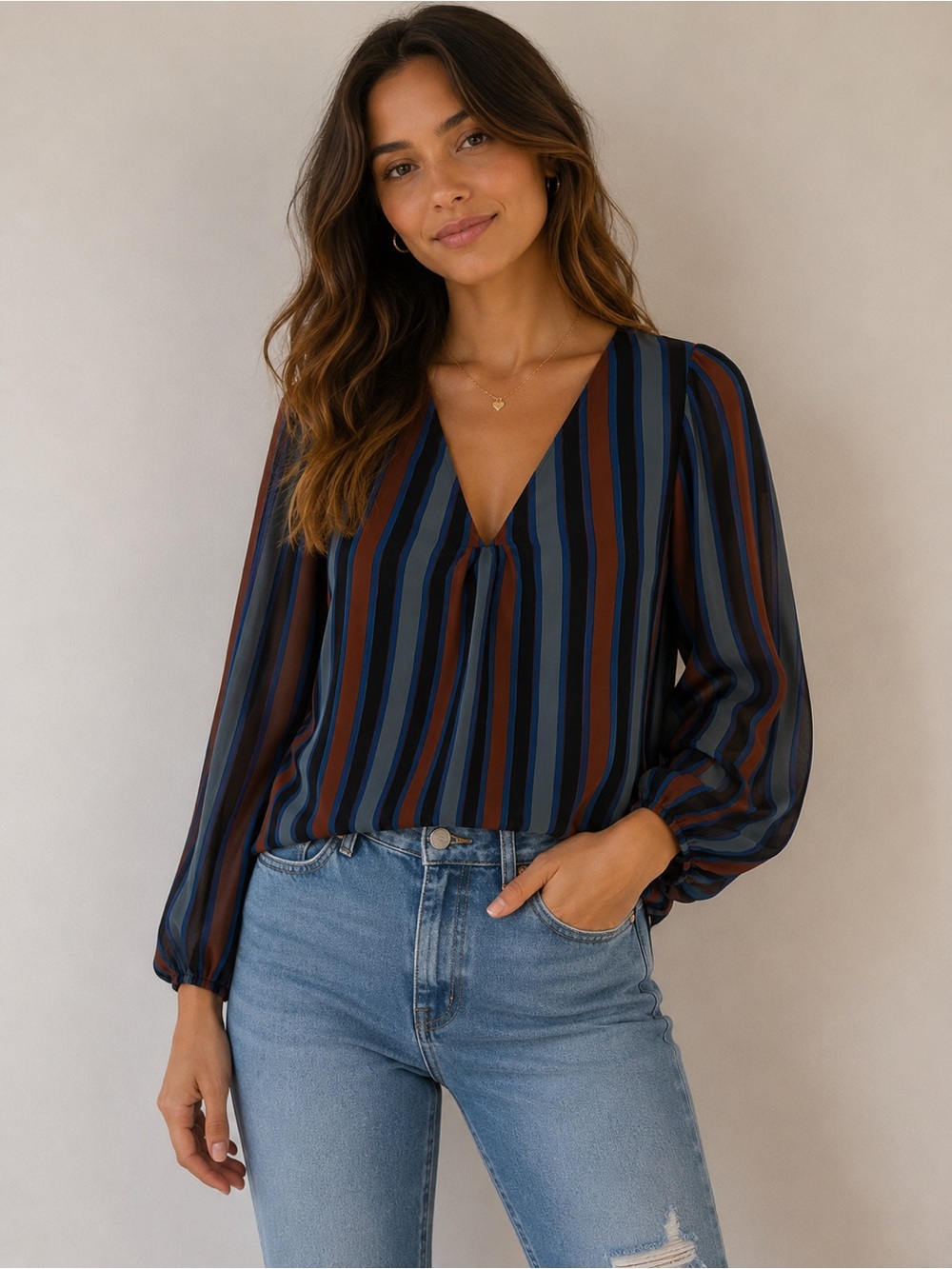 Madewell Striped Sheer Balloon Sleeve Blouse Size Small